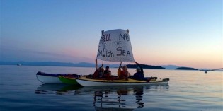 Activists protest Shell Arctic oil drilling ship in BC waters